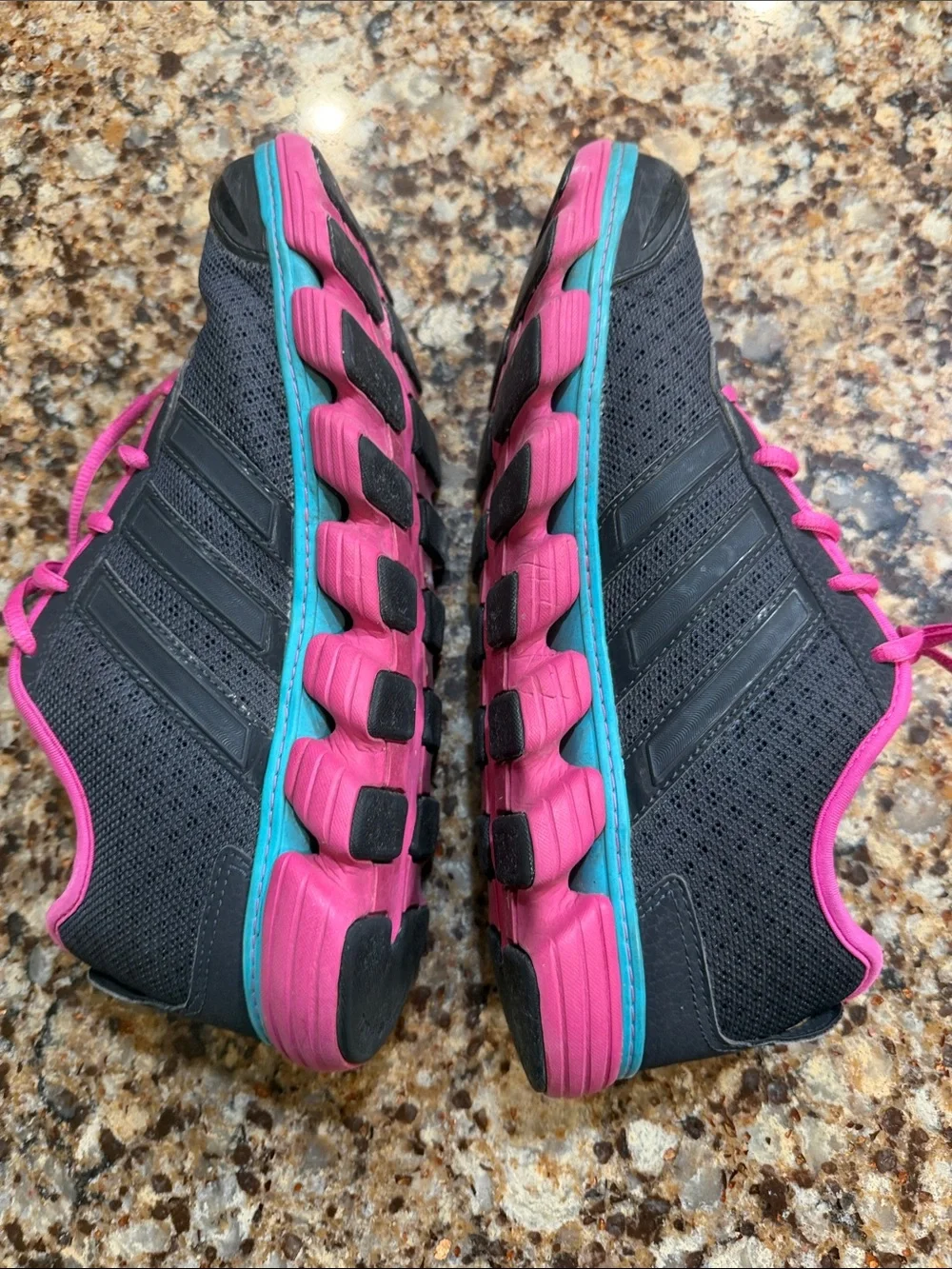 adidas Women's Gray Athletic Shoes with Pink and Teal Accents